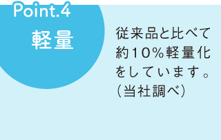 Point4 軽量 従来品と比べて約10%軽量化をしています。（当社調べ）