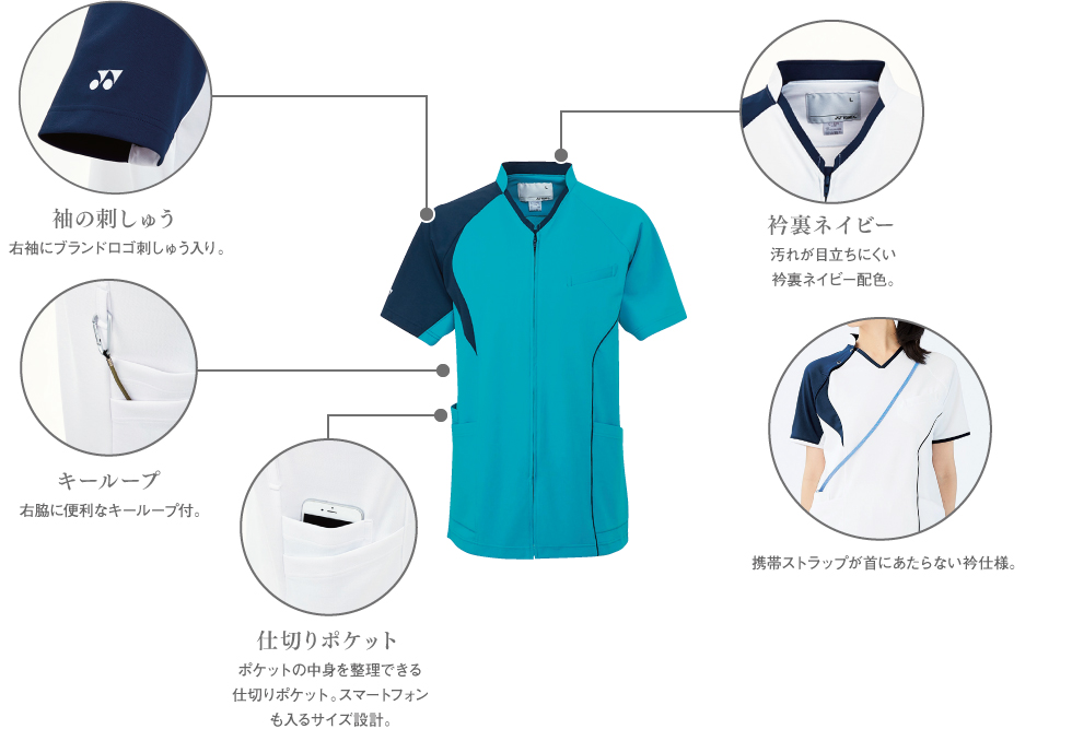 汚れが目立ちにくい襟裏ネイビー配色。